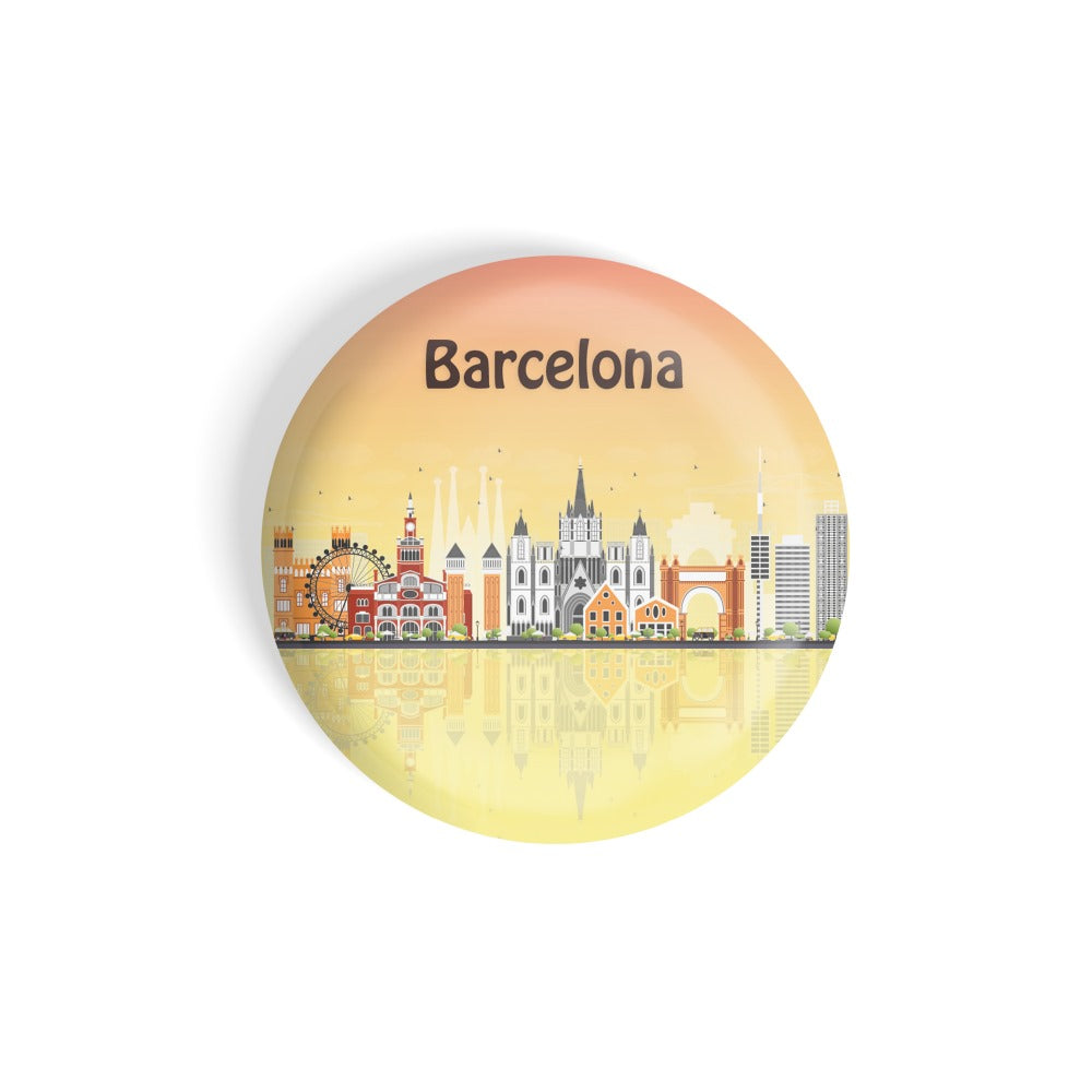 dhcrafts Round Fridge Magnet Multicolour Places Barcelona City In Spain Glossy Finish Design Pack of 1 (58 mm)